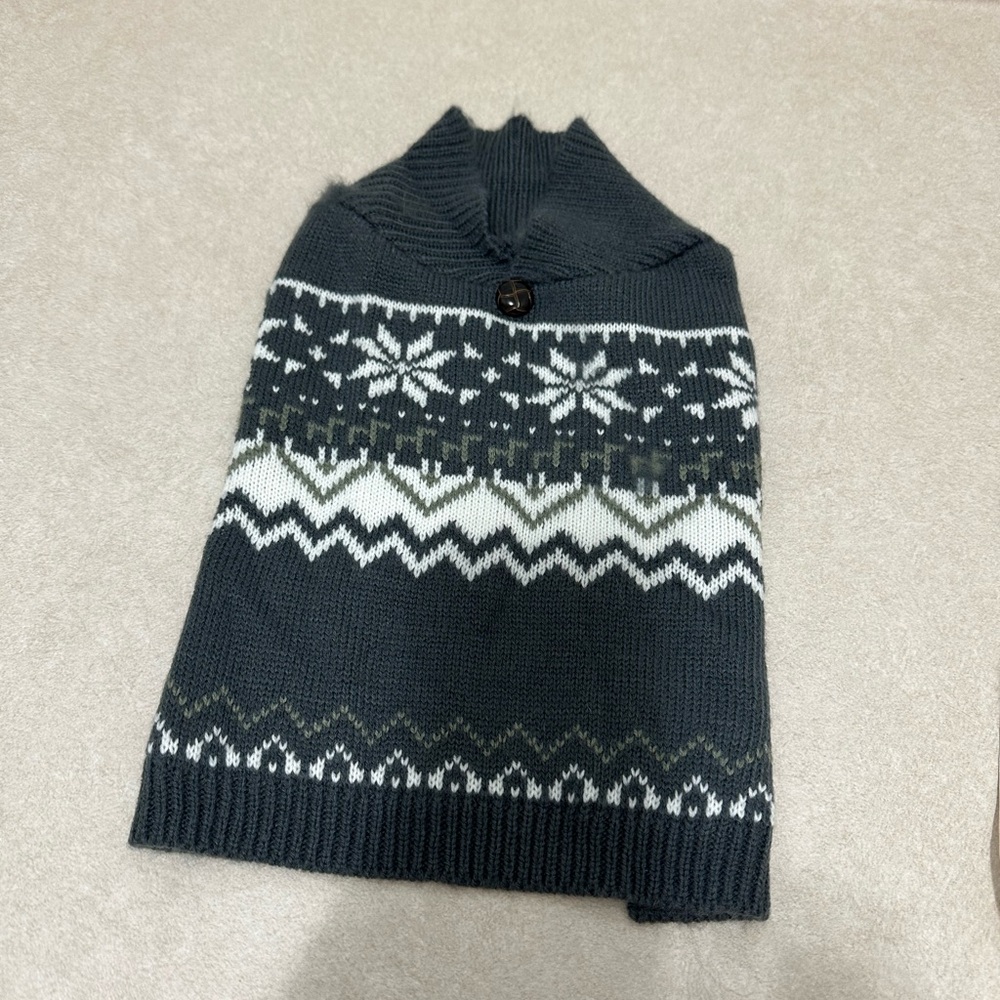 White and Gray Dog Sweater with Nordic Pattern